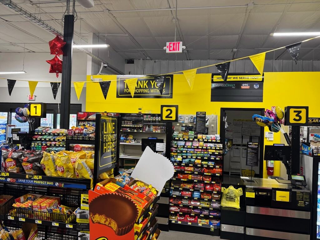 Finished Dollar General sales floor and checkout area in Pearland, Texas